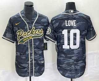 Mens Green Bay Packers #10 Jordan Love Grey Camo With Patch Cool Base Stitched Baseball Jersey->green bay packers->NFL Jersey